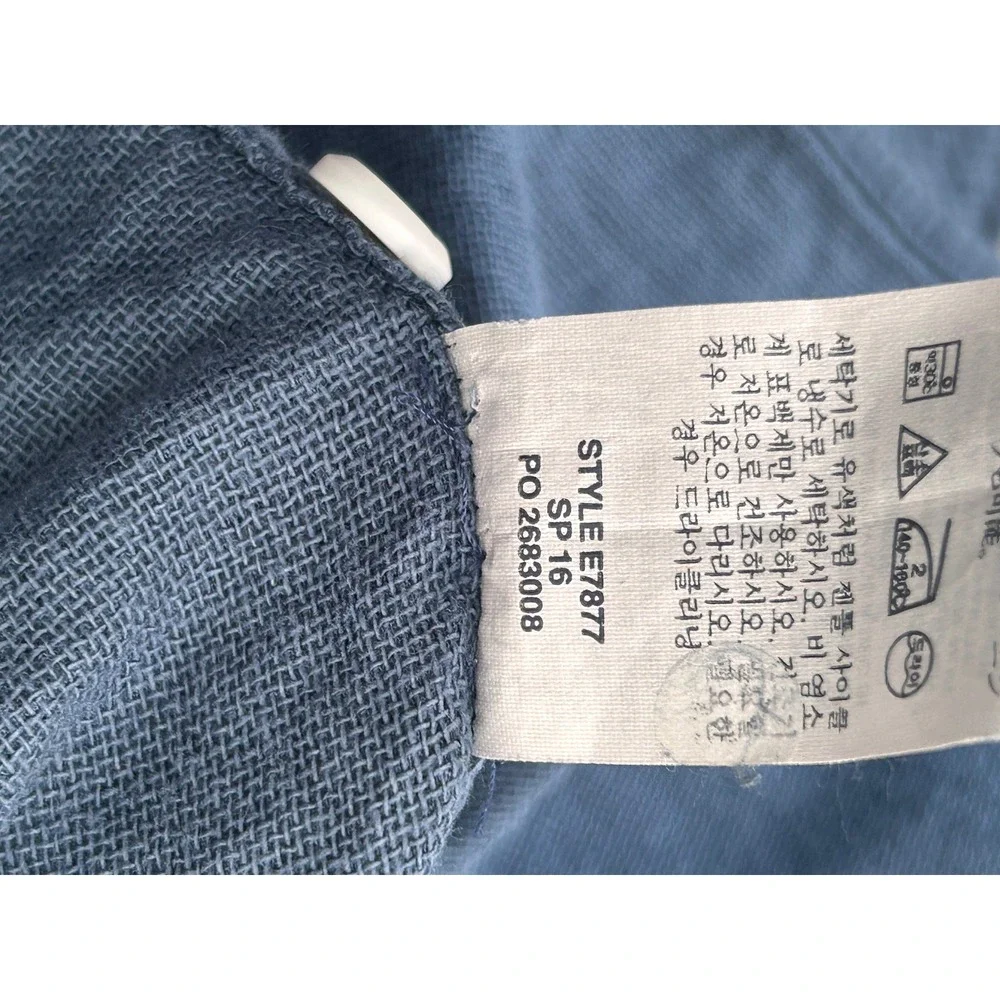 J.Crew Mens XL Blue‎ Cotton Gauze Henley Long Sleeve Shirt Textured Pocket XL